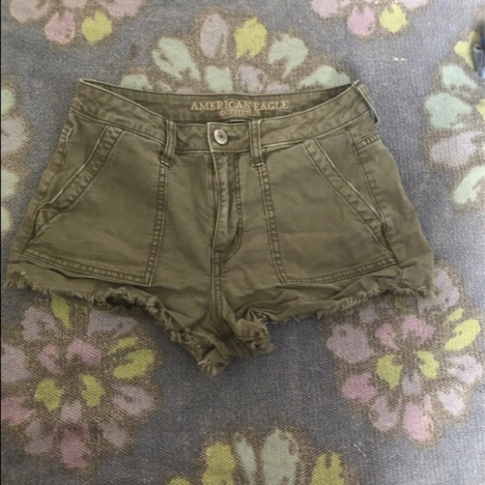 Olive denim shorts